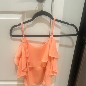 Olivaceous Coral Ruffle Off-Shoulder Blouse